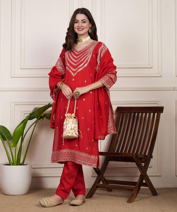 Women Solid Cotton Blend A-line Kurta With Attached Dupatta