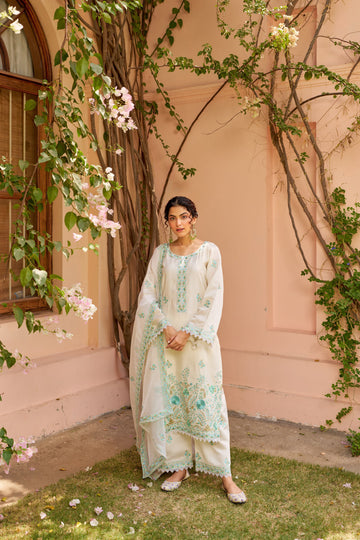 Richa Begani in Gul-Khera - Ivory Chanderi Embroidered Suit Set