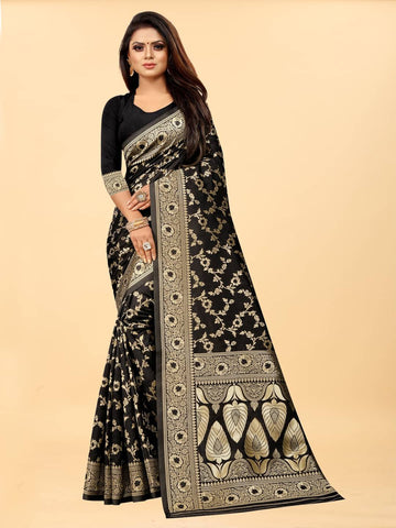 Gazal Fashions - Purple Banarasi Silk Saree With Blouse Piece