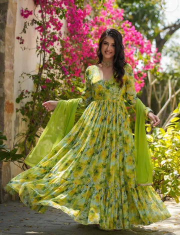 aplix Flared Georgette Women's Stitched Ethnic Gown