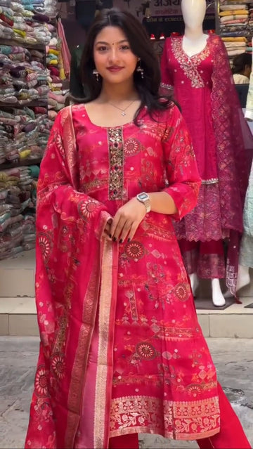 Red Silk J card Work Suit Set