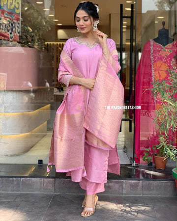 Women Printed Double Layer Cotton Anarkali Kurta pant with mulmul dupatta set