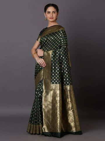 Woven Banarasi Silk Blend Saree (Green)