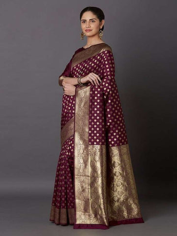 Woven Banarasi Silk Blend Saree (Magenta)