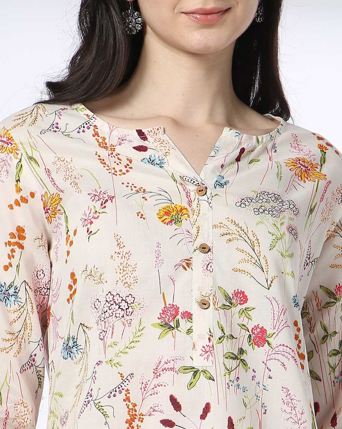 Women Floral Print Cotton Straight Kurta