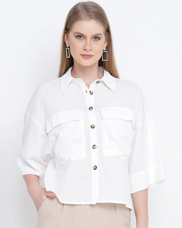 Women Regular Fit Shirt with Flap Pockets
