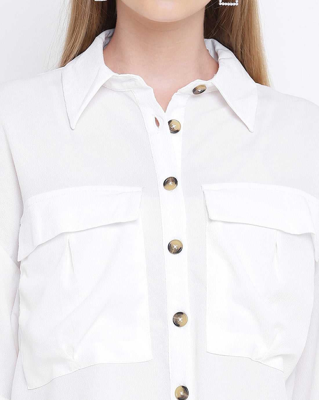 Women Regular Fit Shirt with Flap Pockets