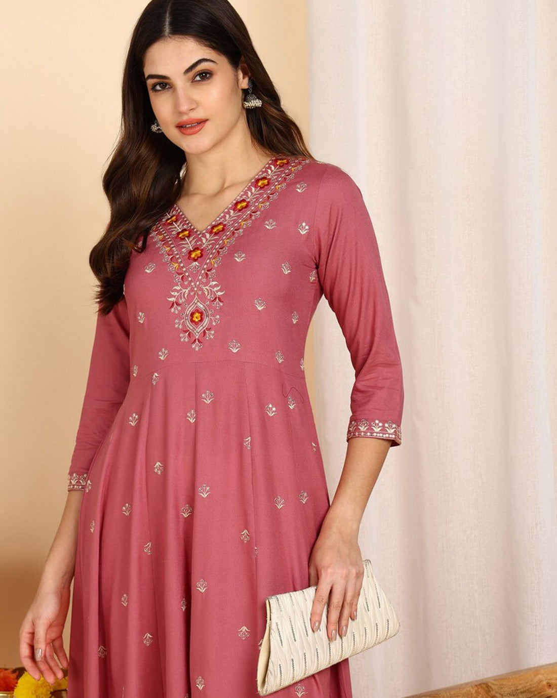Women Yoke Embroidered Flared Kurta