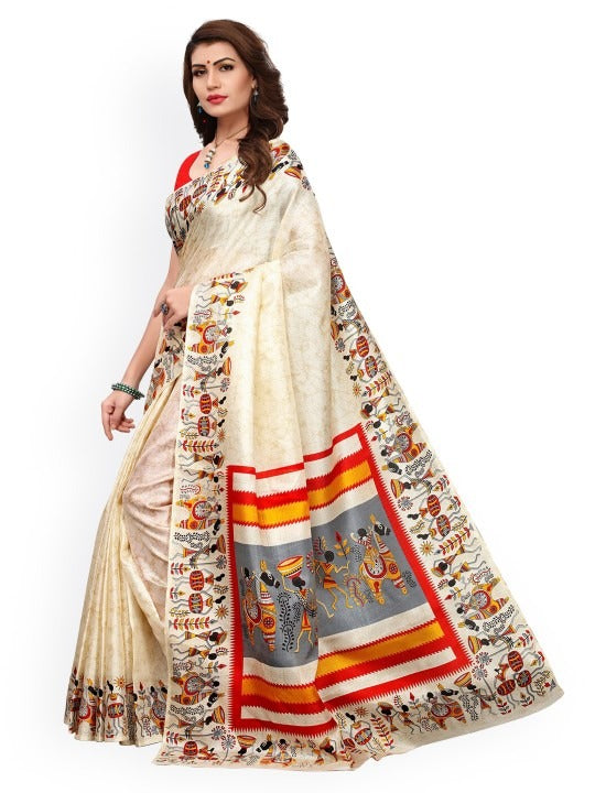Off-White Khadi Silk Printed Khadi Saree