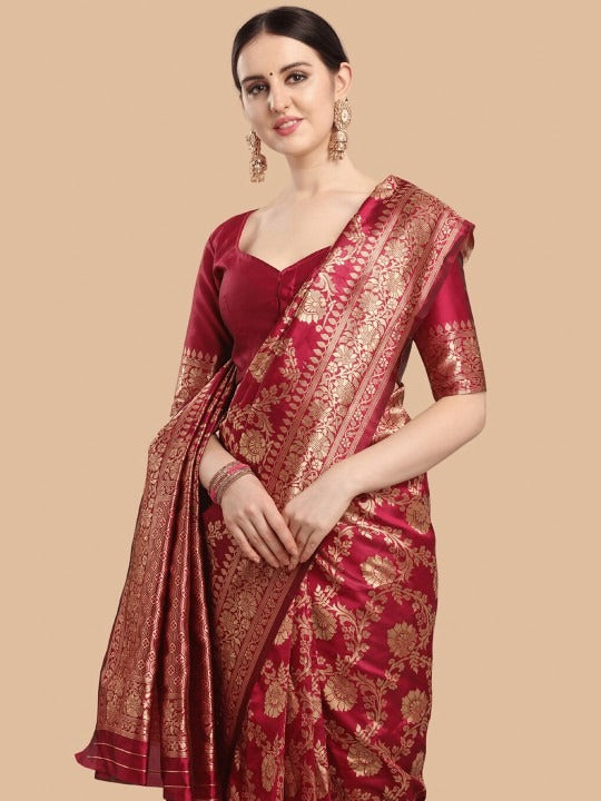 Ethnic Motifs Zari Silk Blend Banarasi Saree