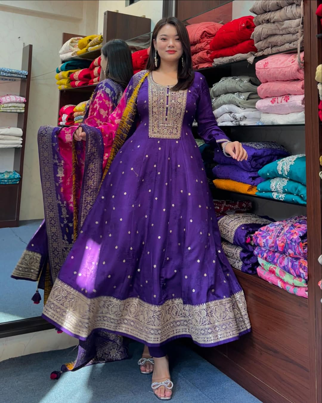 Anarkali Flared Kurti Pant Dupatta Set
