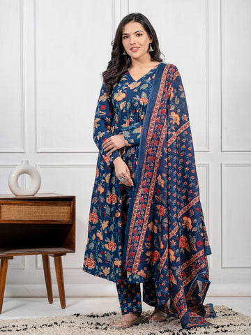 Women Viscose Rayon Printed Anarkali Feeding & Maternity Kurti & Pent with Duppta