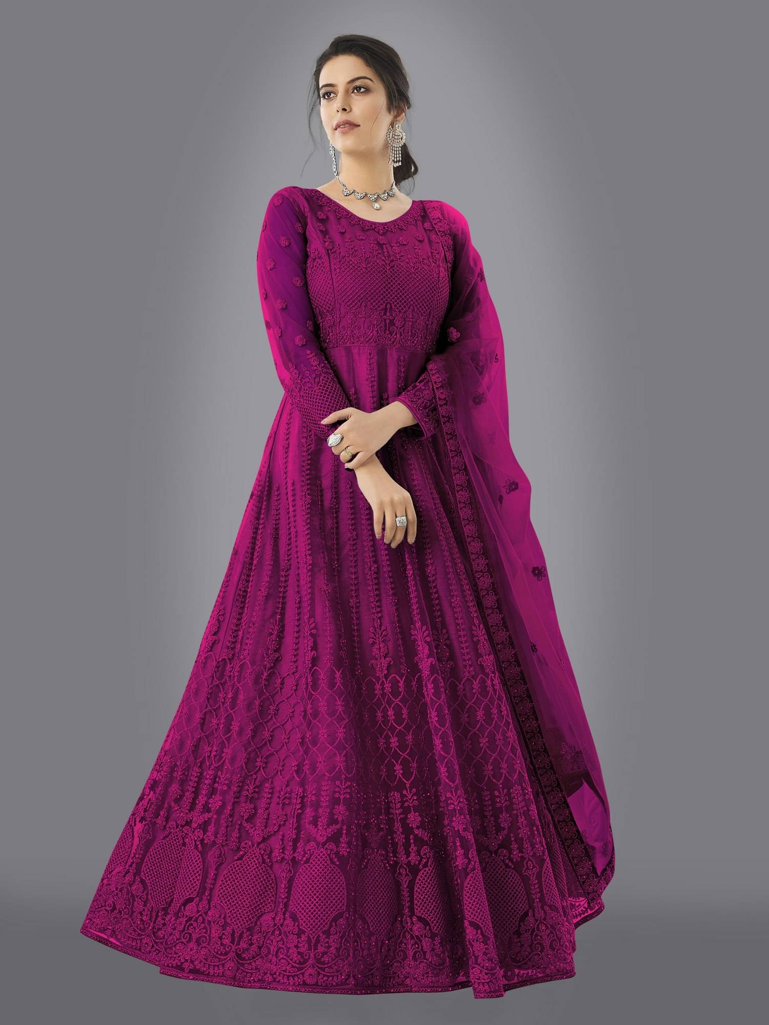 A TO Z CART Flared Net Women's Semi Stitched Ethnic Gown