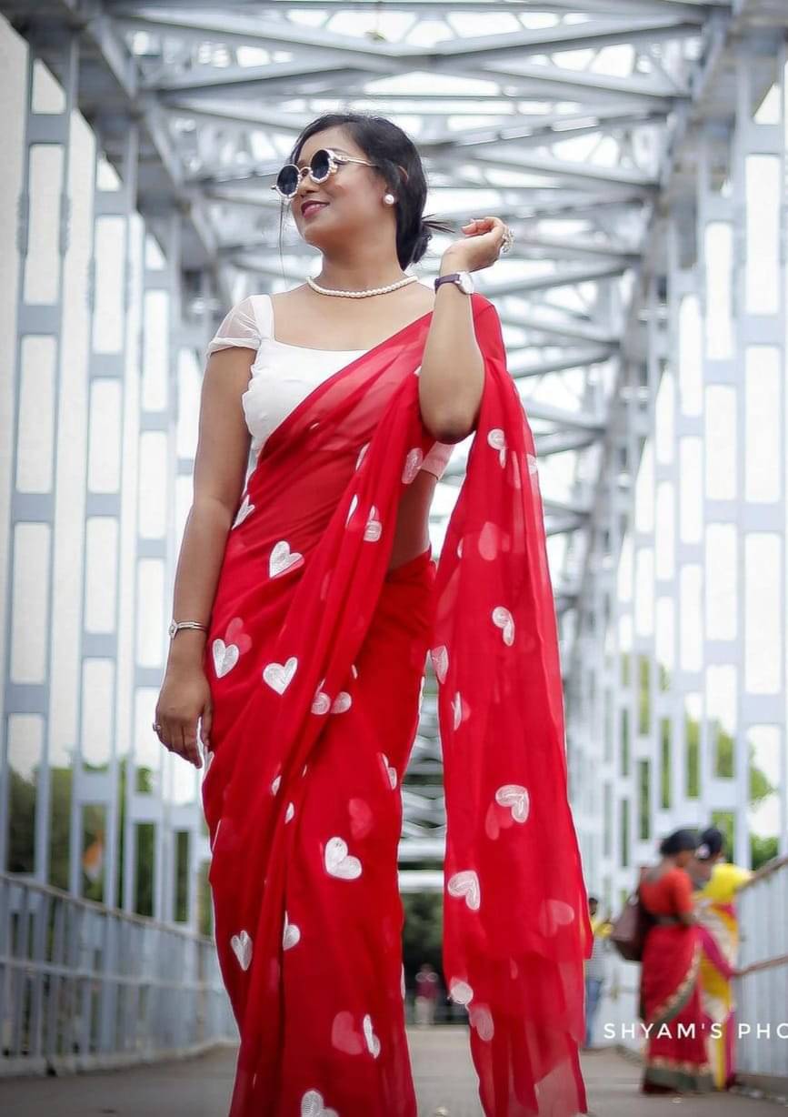 ANAND SAREES Chiffon Embroidered Saree With Blouse Piece