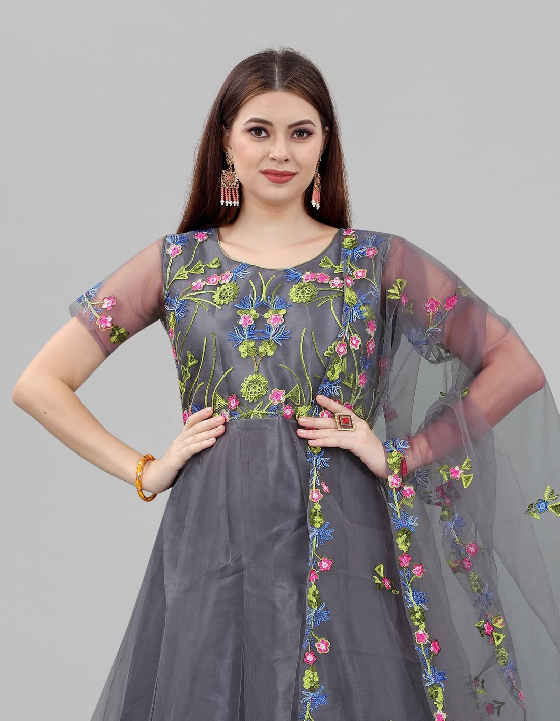 Aika - Anarkali Net Women's Semi Stitched Ethnic Gown