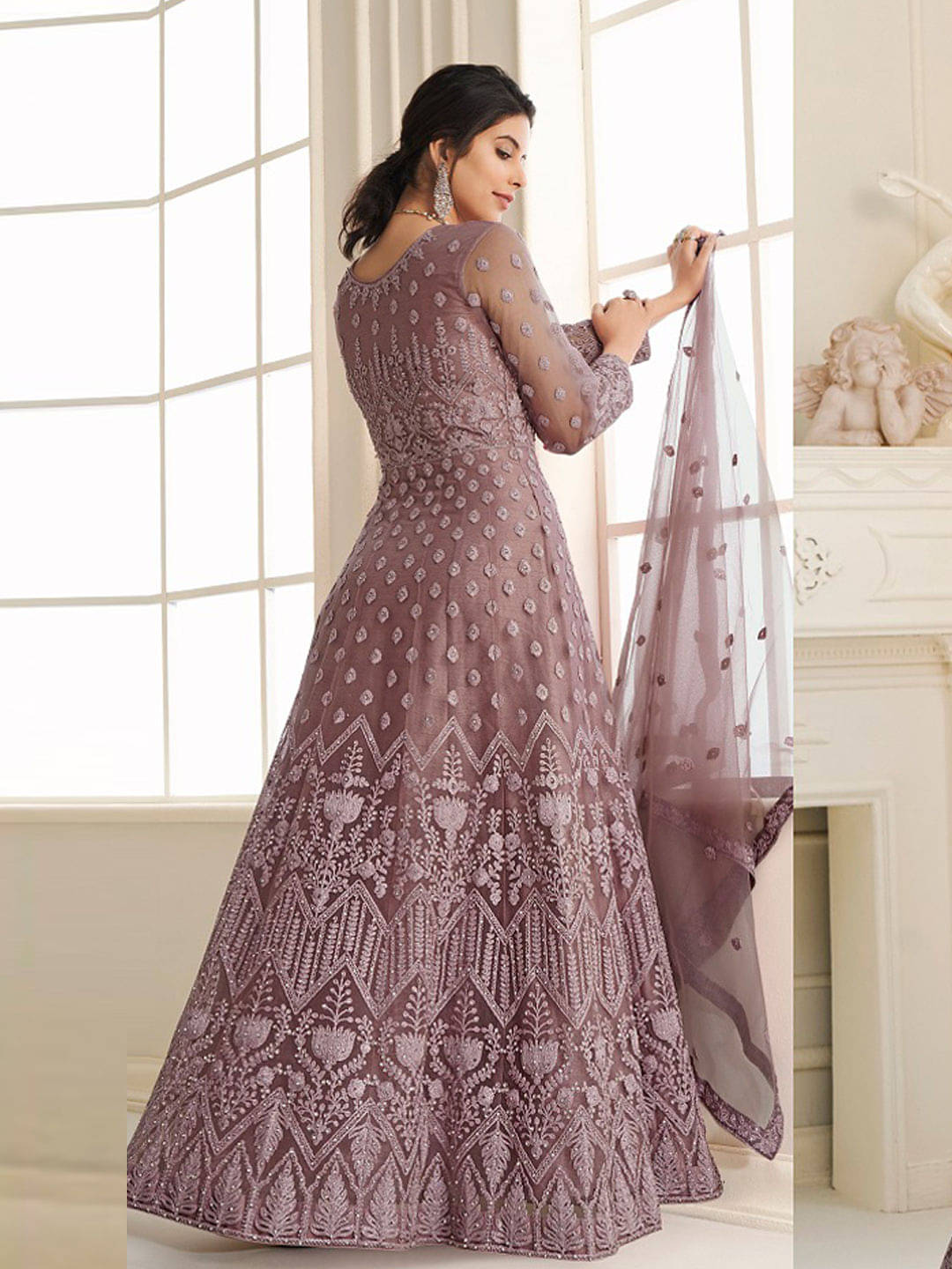 Aika Flared Net Women's Semi Stitched Ethnic Gown
