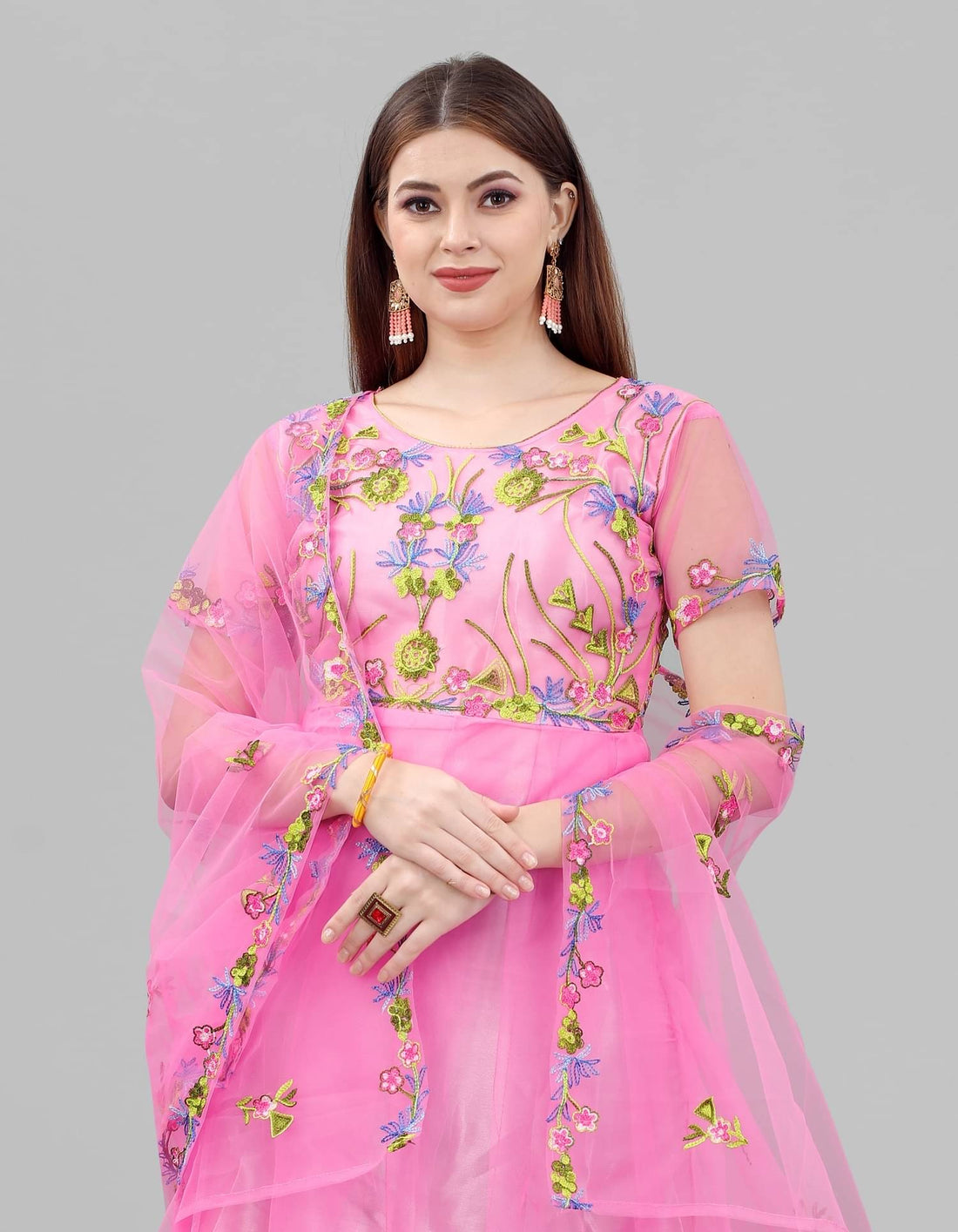 Aika - Anarkali Net Women's Semi Stitched Ethnic Gown