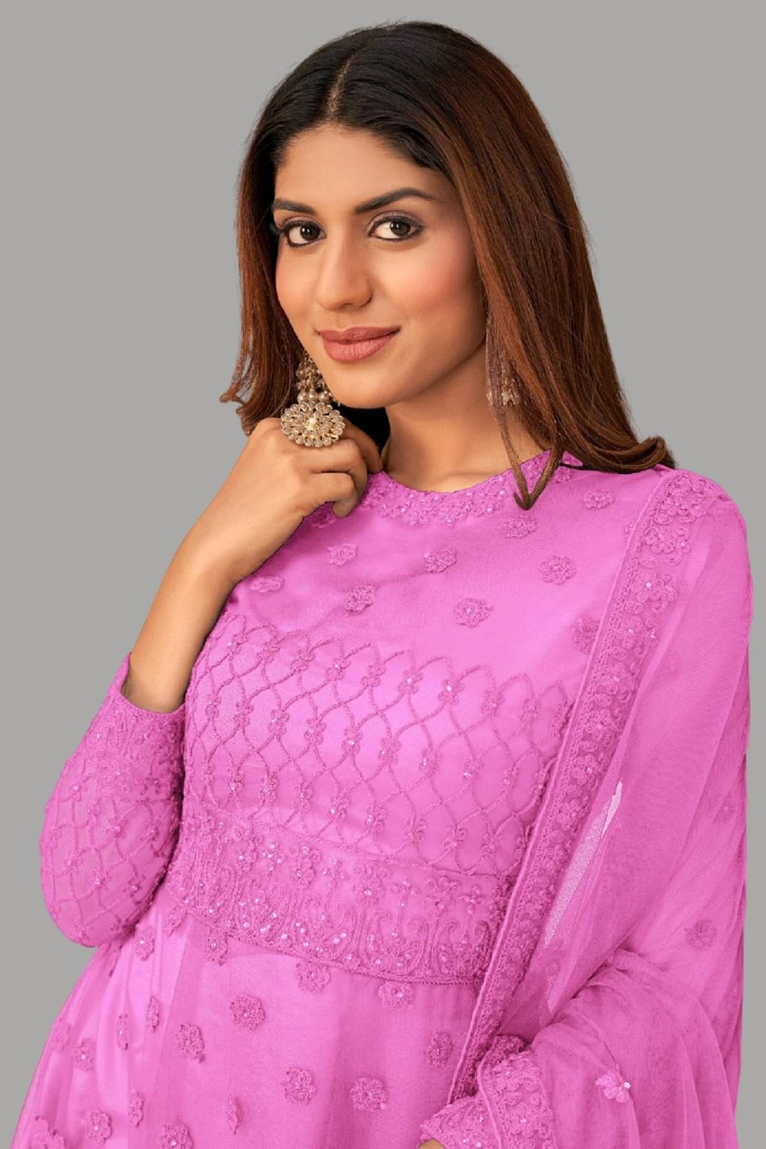 Aika Flared Net Women's Semi Stitched Ethnic Gown