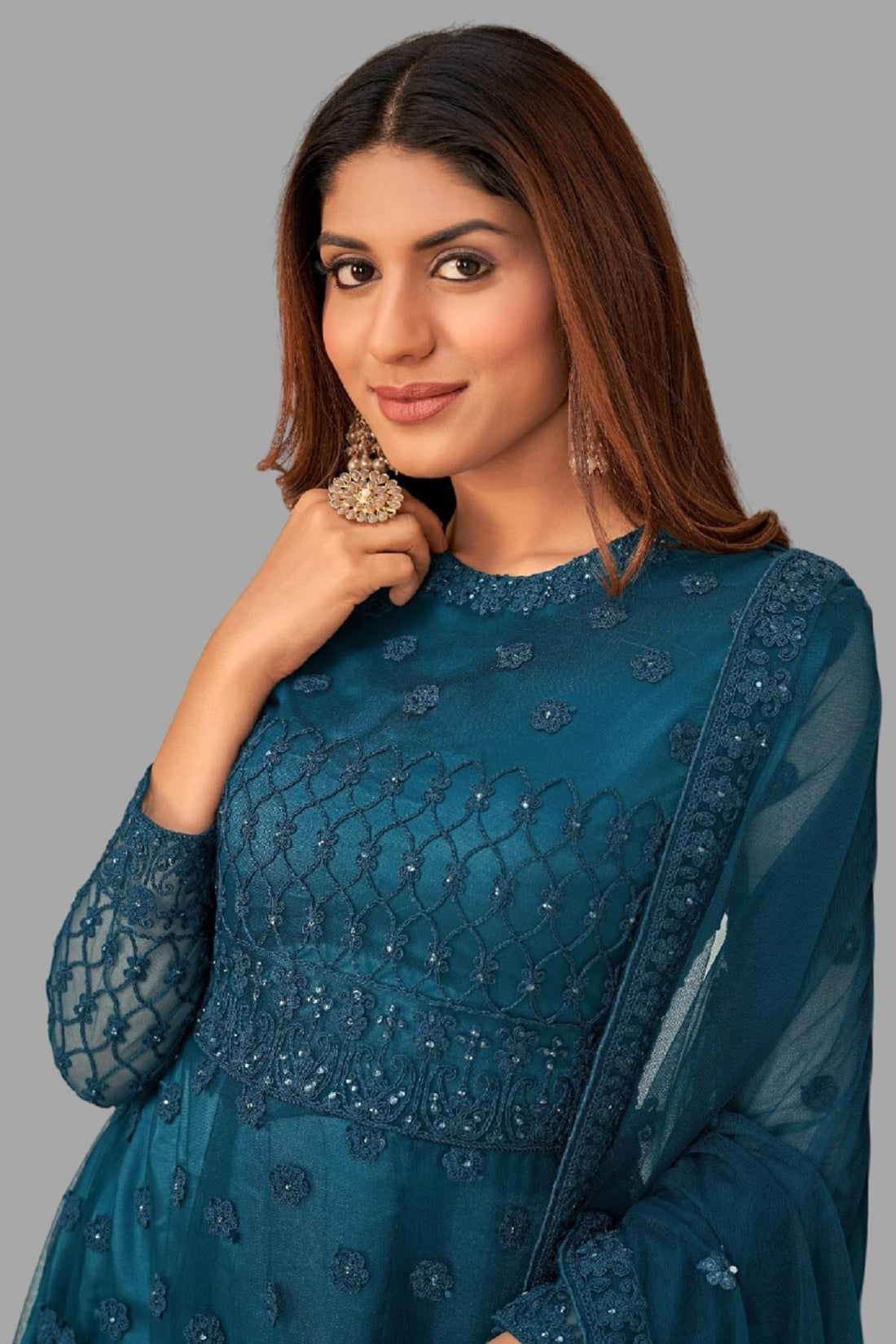 Aika Flared Net Women's Semi Stitched Ethnic Gown