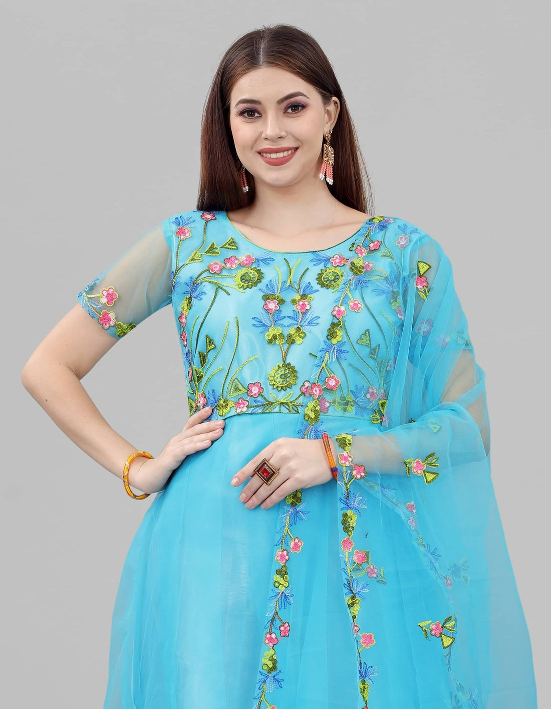 Aika - Anarkali Net Women's Semi Stitched Ethnic Gown