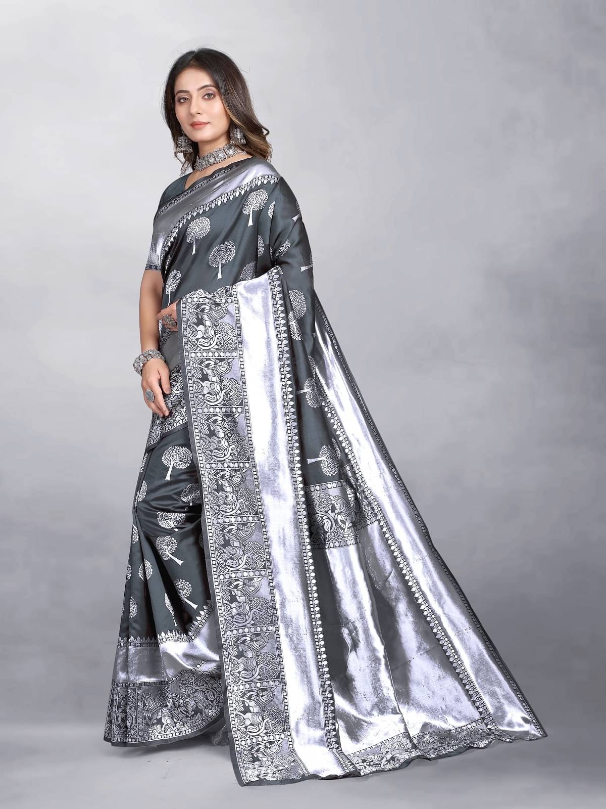Gazal Fashions Banarasi Silk Embellished Saree With Blouse Piece