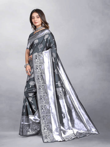 Gazal Fashions Banarasi Silk Embellished Saree With Blouse Piece