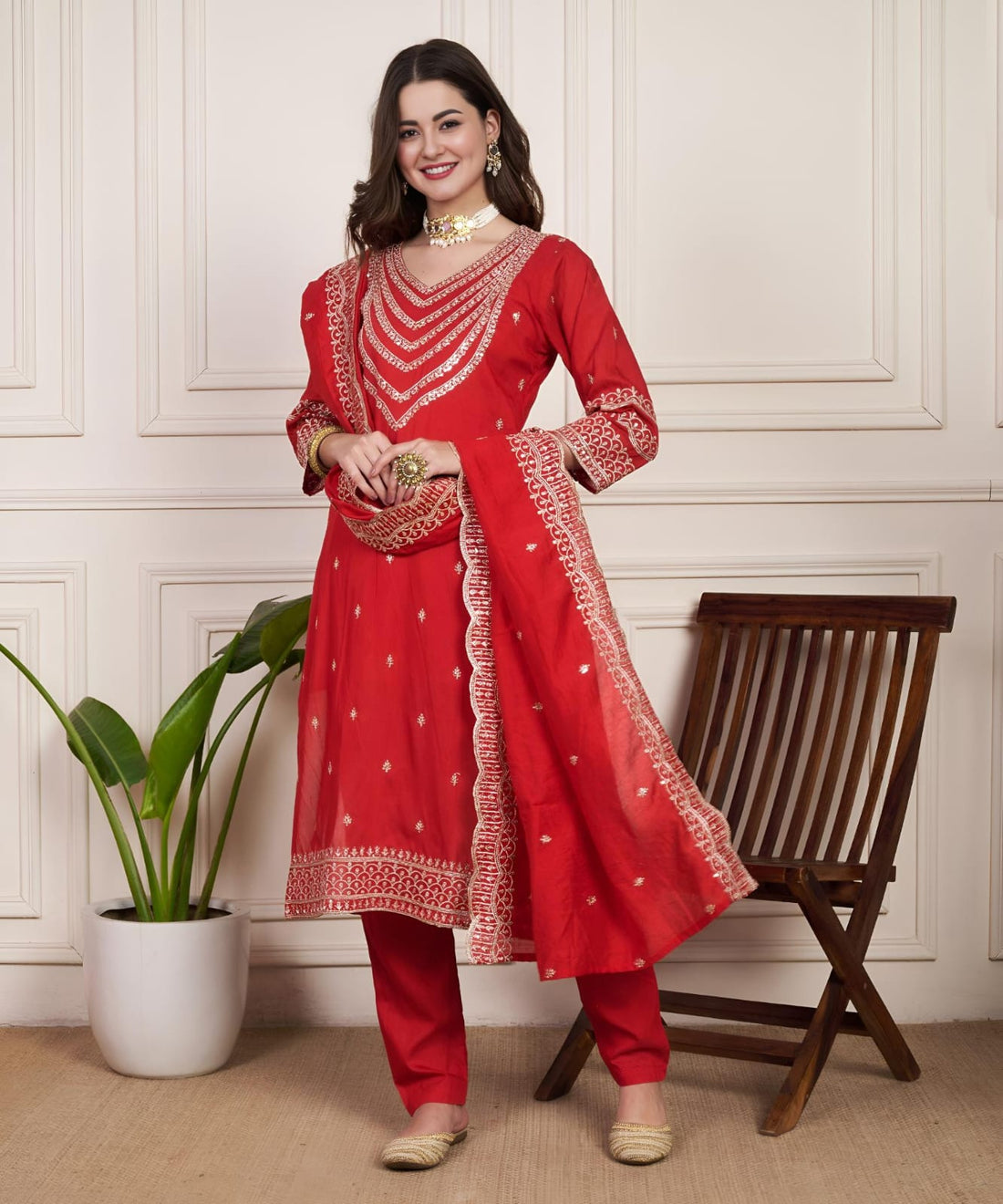 Women Solid Cotton Blend A-line Kurta With Attached Dupatta
