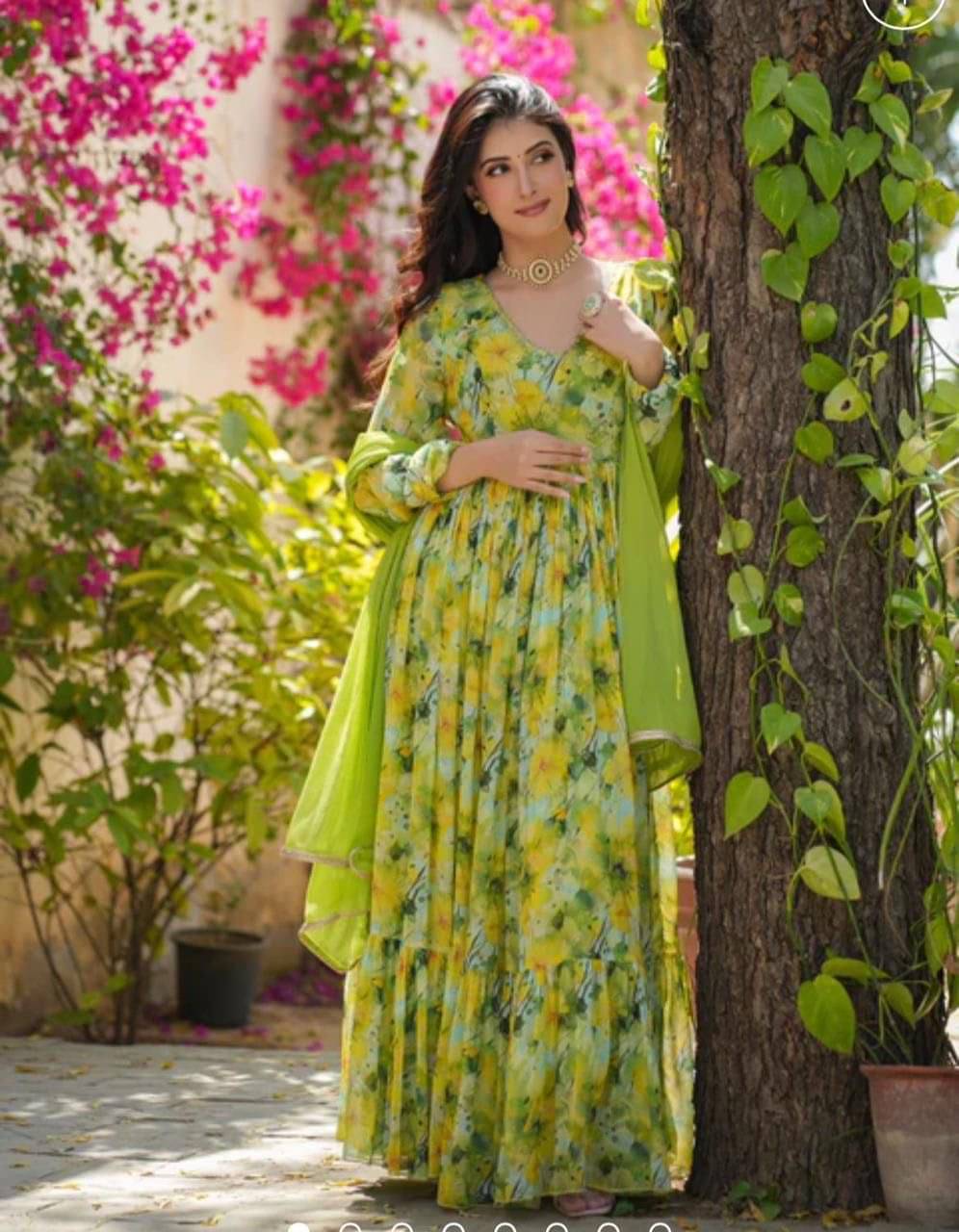 aplix Flared Georgette Women's Stitched Ethnic Gown
