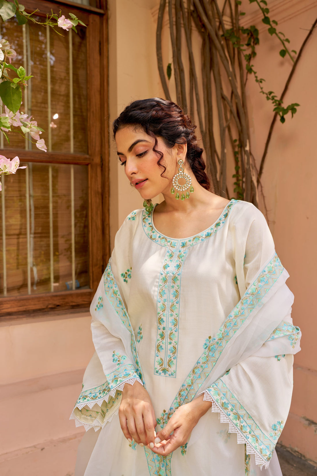 Richa Begani in Gul-Khera - Ivory Chanderi Embroidered Suit Set