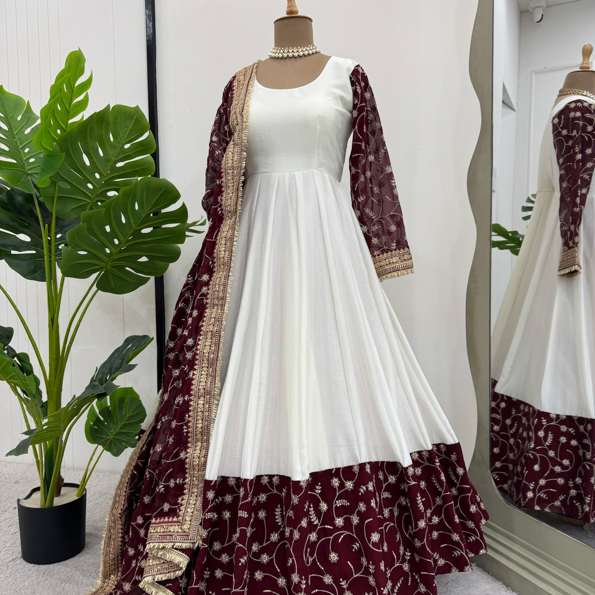White Eid Special Elegant Chinon Silk Suit with Dupatta