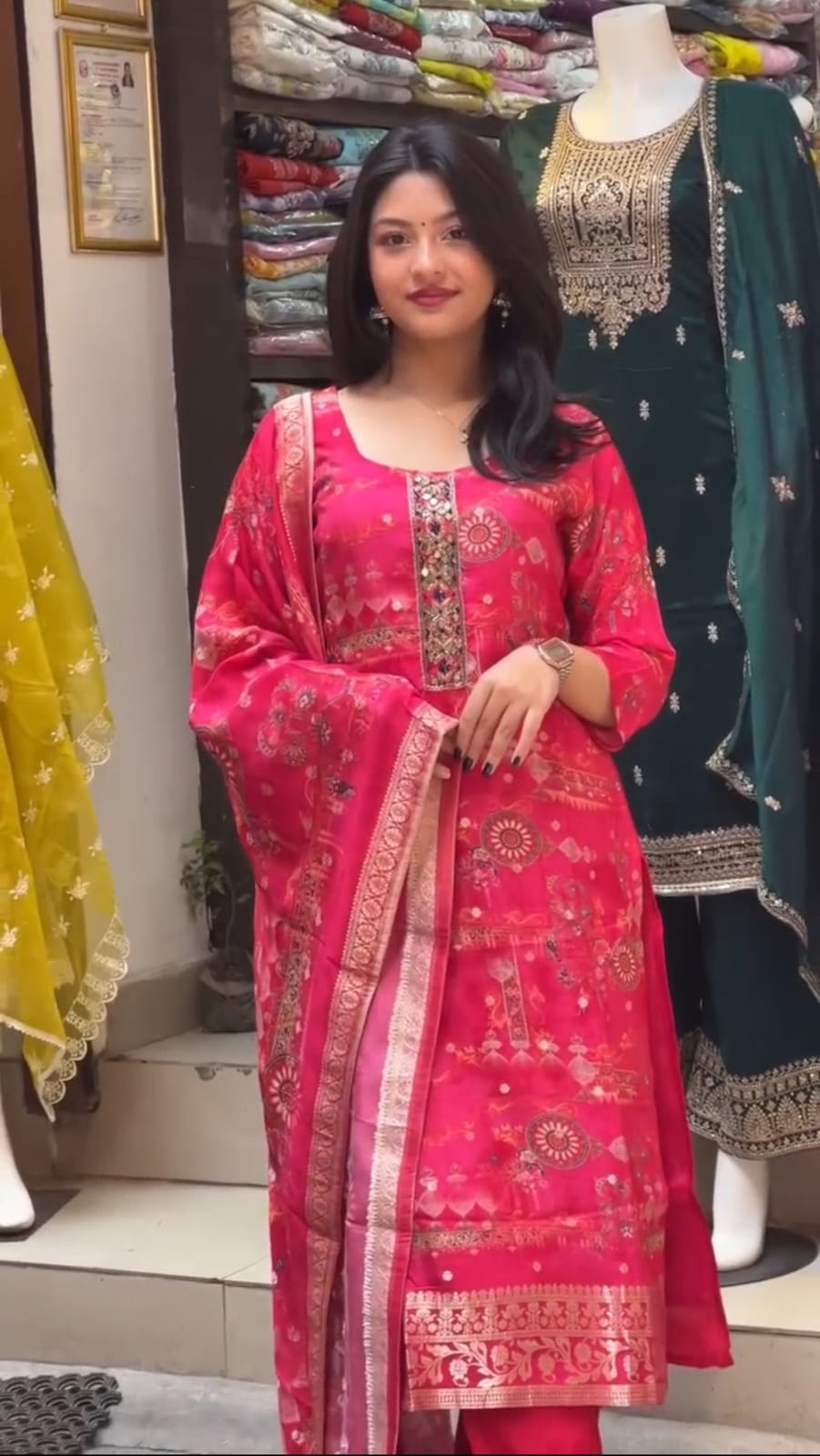 Red Silk J card Work Suit Set