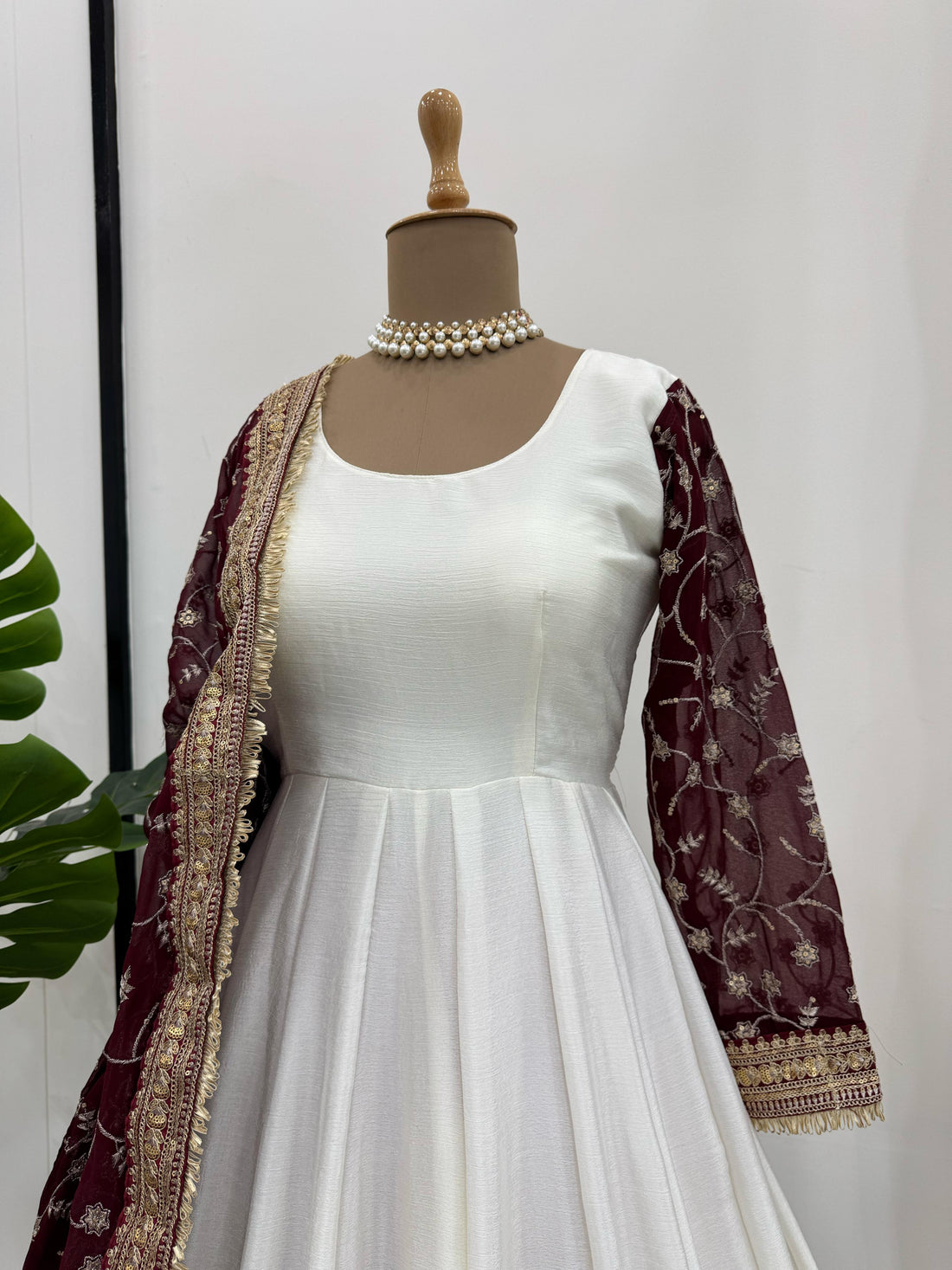 White Eid Special Elegant Chinon Silk Suit with Dupatta