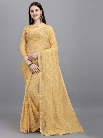 Self Design, Woven, Plain Fashion Net Saree (Beige)