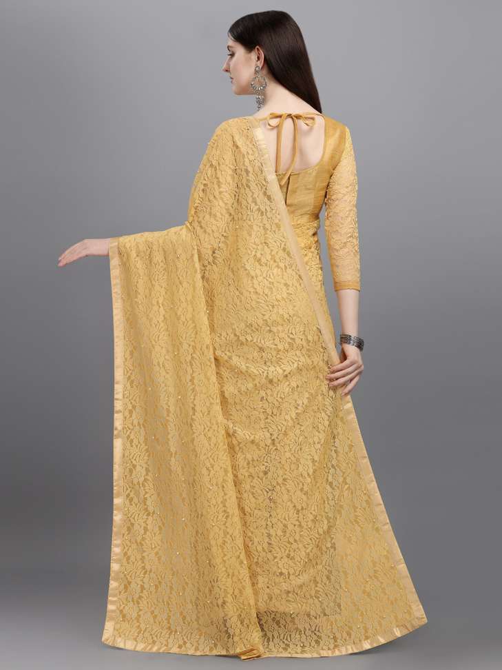 Self Design, Woven, Plain Fashion Net Saree (Beige)