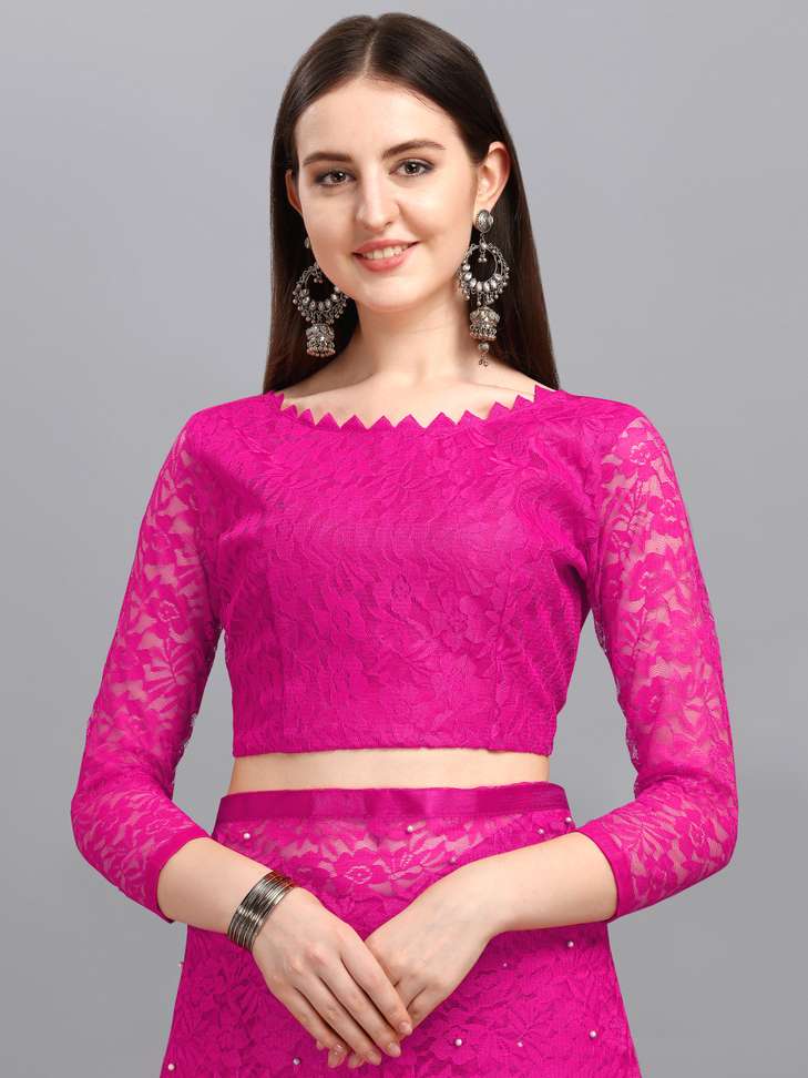 Self Design, Woven, Plain Fashion Net Saree (Pink)