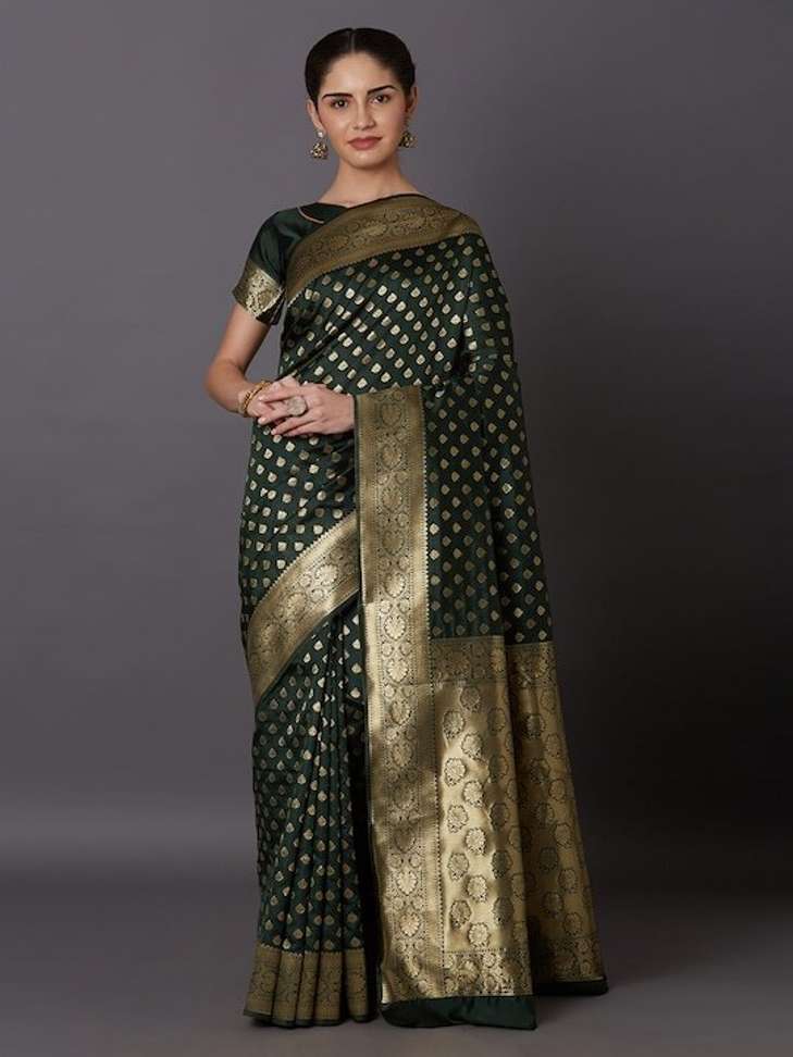 Woven Banarasi Silk Blend Saree (Green)