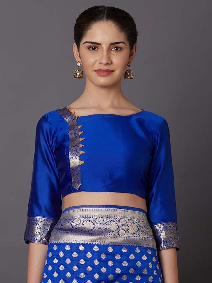 Woven Banarasi Silk Blend Saree (Blue)
