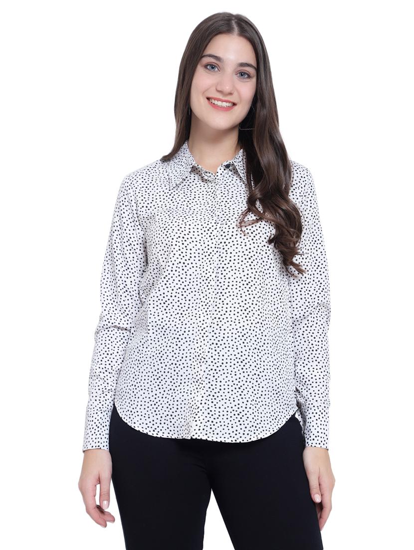 white polka doted long sleeves regular shirt