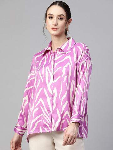 lavender printed regular fit long sleeves shirt