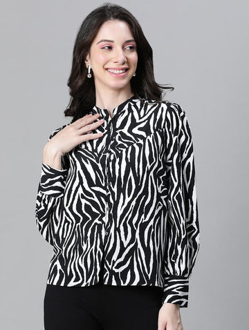 women black & white all over printed casual shirt