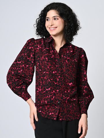 women maroon crepe regular shirt