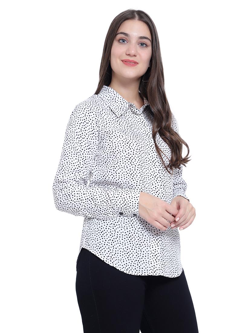 white polka doted long sleeves regular shirt