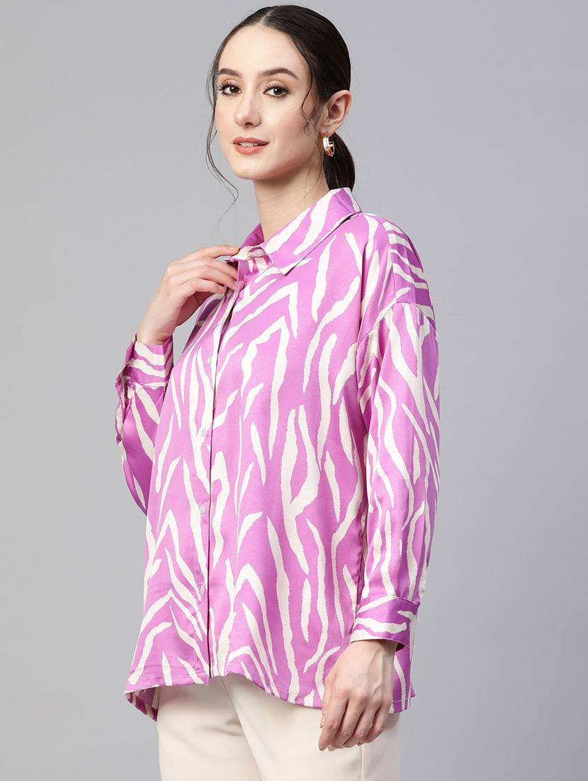 lavender printed regular fit long sleeves shirt