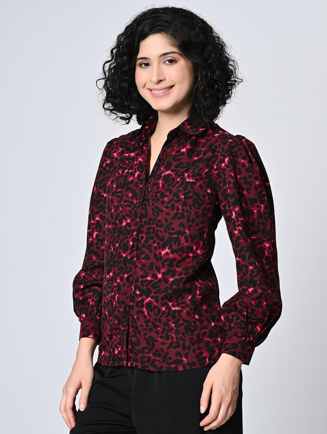women maroon crepe regular shirt